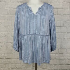 Star Fever Boho Blue White Striped V-Neck Blouse M/L
